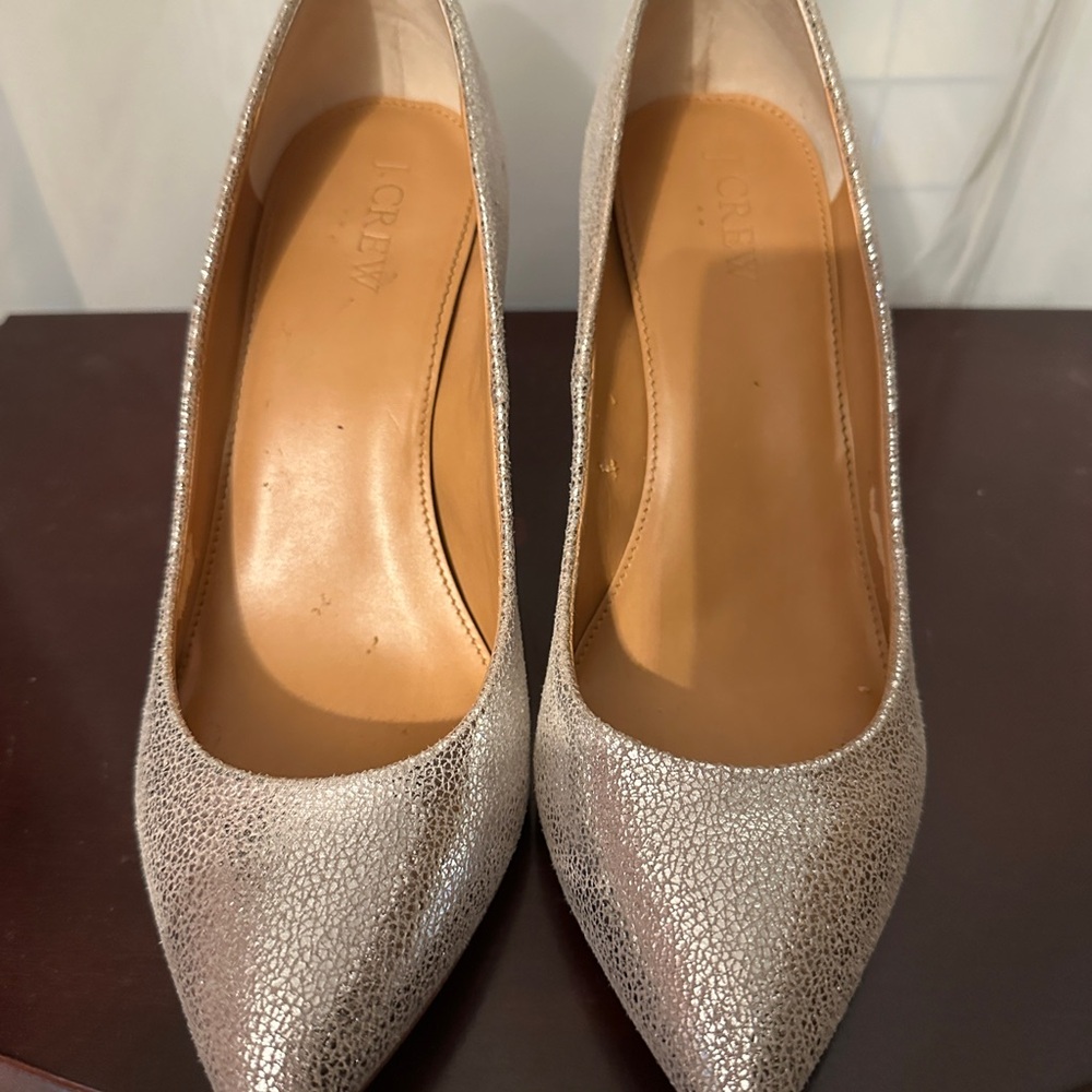 J. Crew Factory Isabelle Crackled Silver Metallic Pumps sz 7 1/2